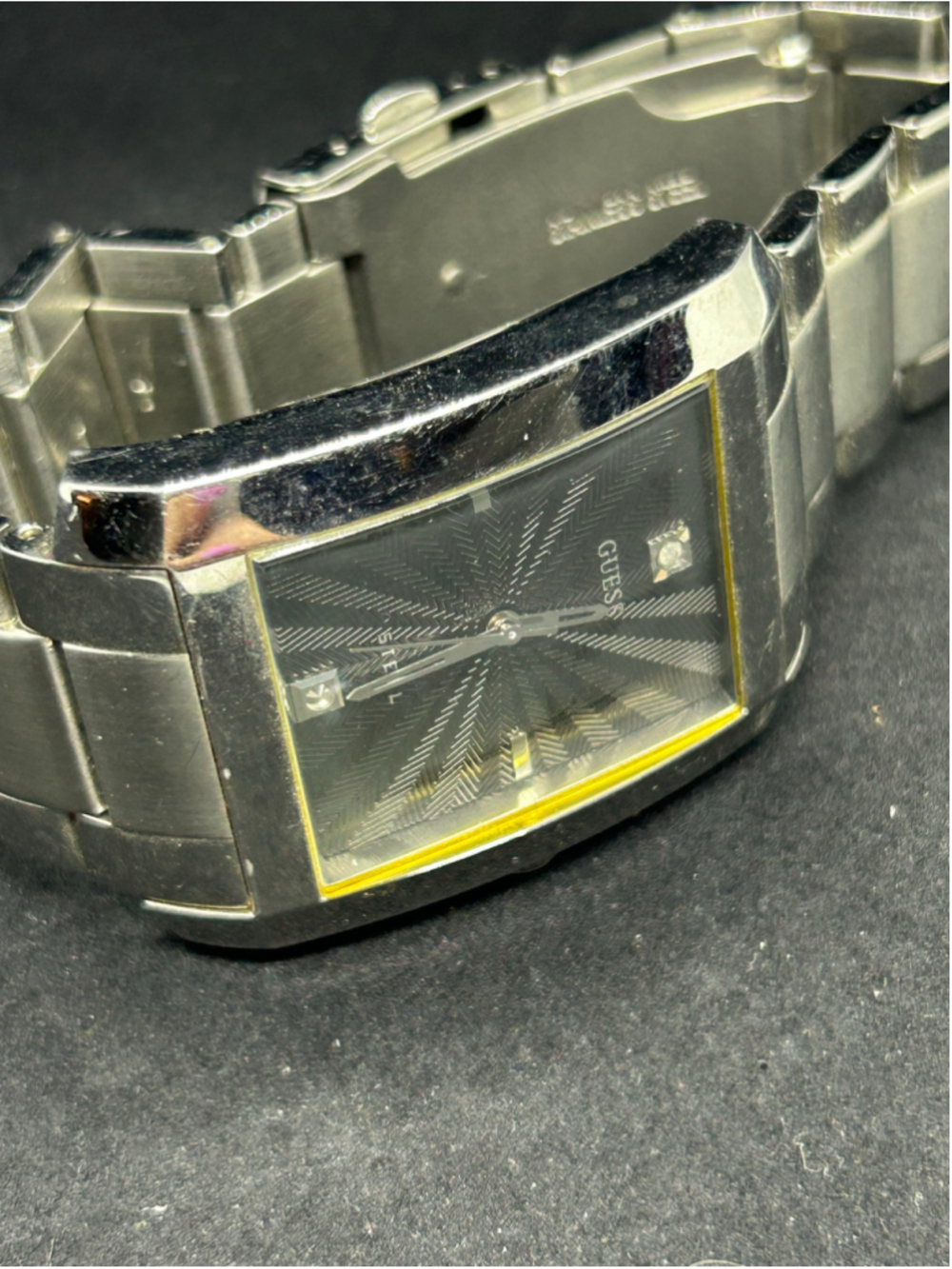 Women's Guess Rectangular Stainless Steel Watch, One Size, Silver and Black